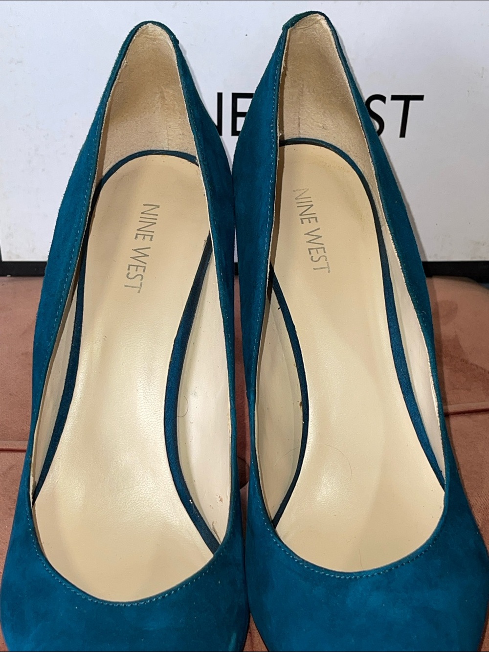 Nine West Teal Blue Suede Pointed-Toe Pumps - Picture 5 of 9